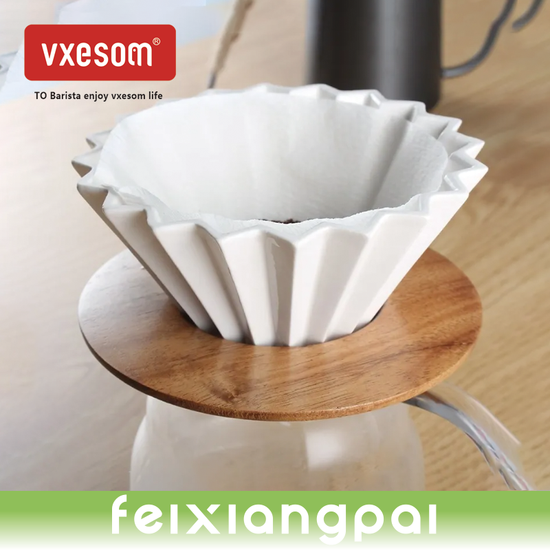 VXESOM Ceramic Coffee Filter Reusable Filters Coffee Maker with Wood Stand V60 Funnel Dripper Cake Filter Cup Coffee Accessories