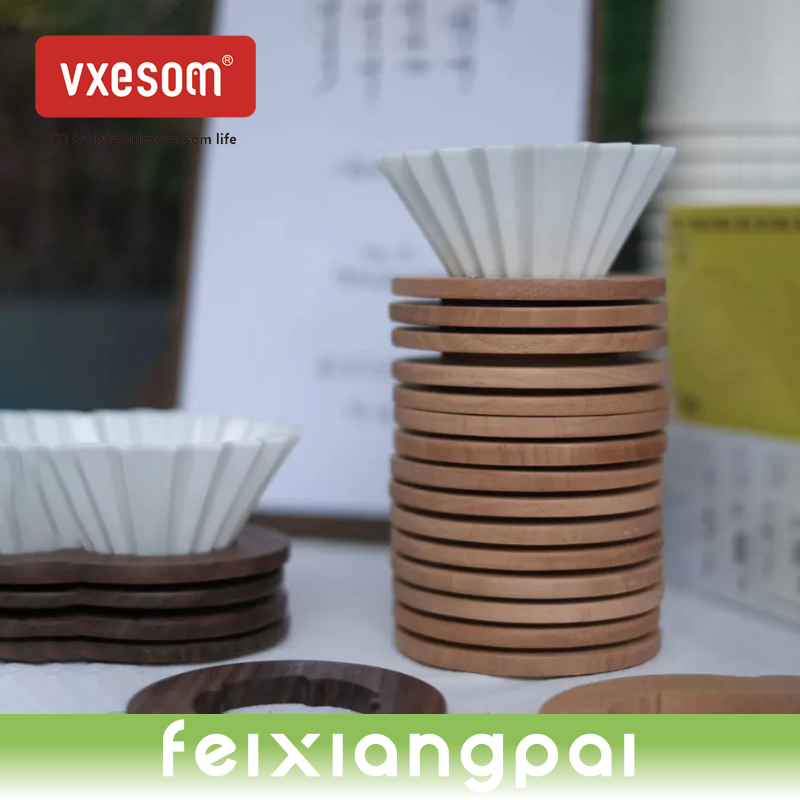 VXESOM Ceramic Coffee Filter Reusable Filters Coffee Maker with Wood Stand V60 Funnel Dripper Cake Filter Cup Coffee Accessories