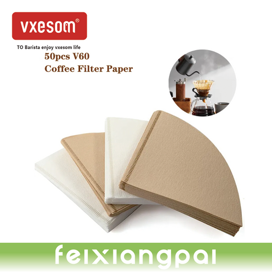 VXESOM 50pcs V60 Coffee Filter Paper Filter Paper Household Hand-made V-shaped Conical Coffee Machine Drip Filter Paper