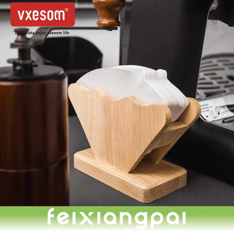 VXESOM Coffee Paper Storage Box Filters Rack Wooden Desktop Stand Cone Holder Dispenser  conical fan-shaped filter paper rack