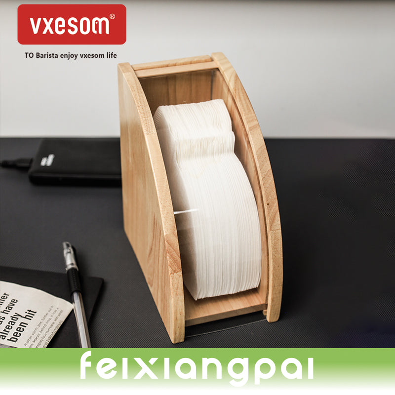 VXESOM Coffee Paper Storage Box Filters Rack Wooden Desktop Stand Cone Holder Dispenser