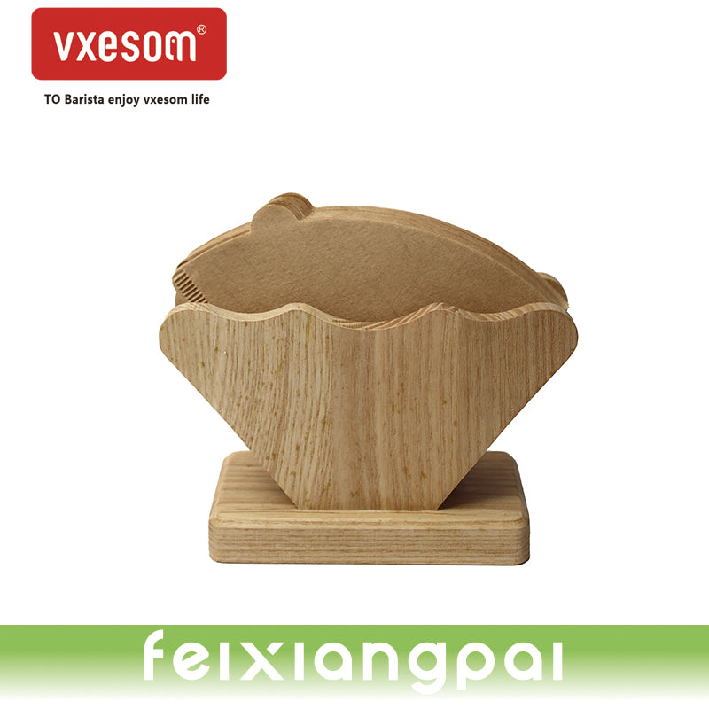 VXESOM Coffee Paper Storage Box Filters Rack Wooden Desktop Stand Cone Holder Dispenser  conical fan-shaped filter paper rack